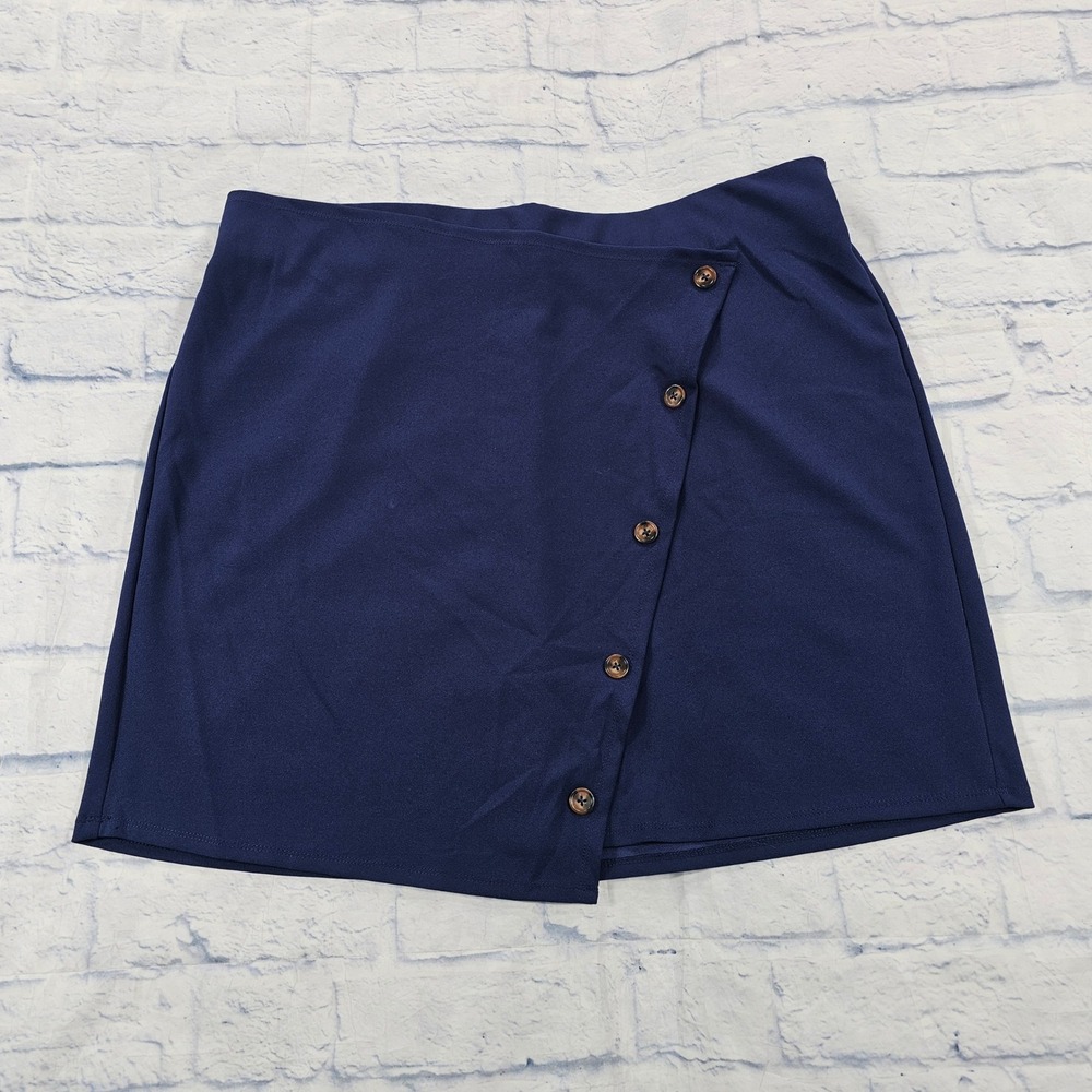 Torrid Skort Womens 2 Navy Blue Asymmetrical Wrap Button Front Mini Skirt Shorts